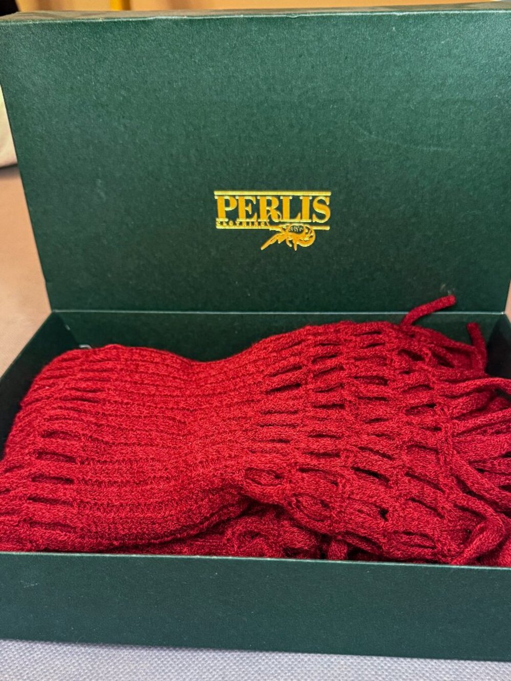 Perlis Clothing Red Open-Knit Fringed Scarf - NIB / In Box